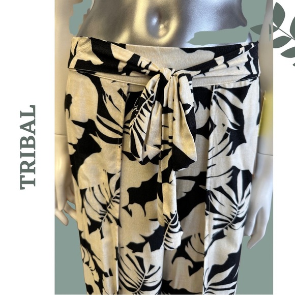 TRIBAL PRINTED PULL-ON BELTED PANTS Tropical Black Cream Soze XS - Picture 6 of 7